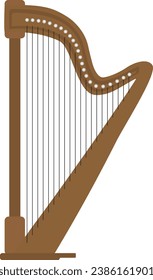 Vector illustration of vintage harp isolated in white background. Harp musical instrument template