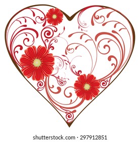 vector illustration of a vintage heart with flowers and swirls