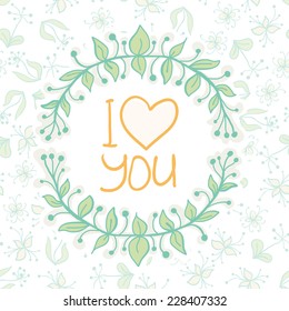 Vector illustration. Vintage herbal frame for valentines day