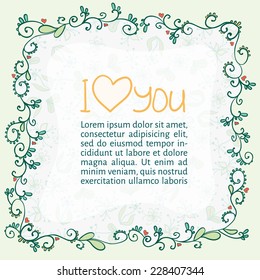 Vector illustration. Vintage herbal frame for valentines day