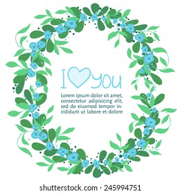 Vector illustration. Vintage herbal frame for valentines day