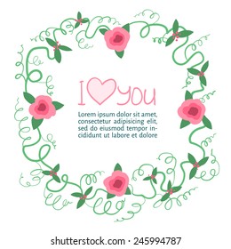 Vector illustration. Vintage herbal frame for valentines day