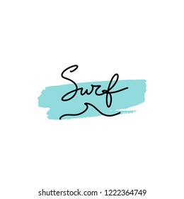 Vector illustration. Vintage hipster hand drawn lettering logo of surf with wave symbol.