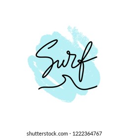 Vector illustration. Vintage hipster hand drawn lettering logo of surf with wave symbol.