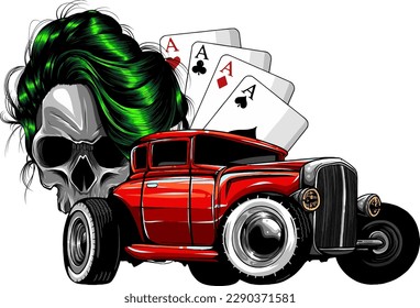 vector illustration of Vintage Hot Rod Car on white background