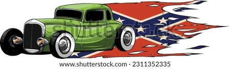 vector illustration of Vintage Hot Rod with confederate flag Foto stock © 