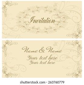 Vector illustration. Vintage invitation card for wedding. Isolated on white background.Hand drawn.