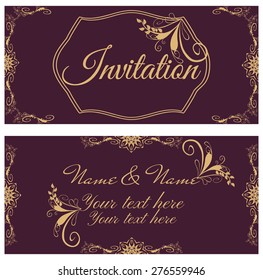 Vector illustration. Vintage invitation card for wedding. Isolated on white background. Hand drawn.