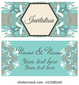 Vector illustration. Vintage invitation card for wedding. Isolated on white background. Hand drawn.