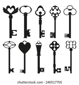 vector illustration of vintage keys silhouette 