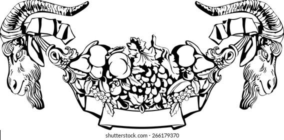 Vector illustration of vintage label with the head of a goat.