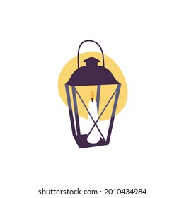 Vector illustration - vintage lantern with candle inside isolated on white background