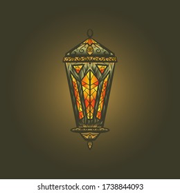 ilustración vectorial de linterna vintage con adornos de vidrio y mosaico