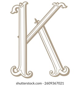 Vector Illustration of Vintage Letter and Monogram K.
