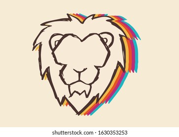 Vector Illustration Of Vintage Lion Animal With Cute And Rainbow Color