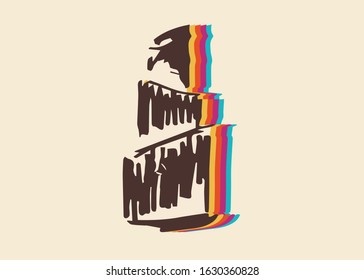 Vector Illustration of Vintage Lipstick Make-Up Beauty with Cute and Rainbow Color
