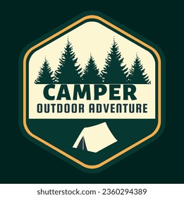 ilustración vintage logo diseño jungle camper aventura al aire libre
