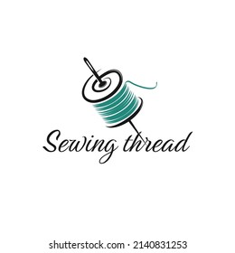 Vector illustration of a vintage logo for a tailor's workshop and a handmade clothing store. design schedule for logo abstract spool with thread and needle