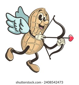 vector illustration vintage mascot character cute peanut being cupid with arrow of love