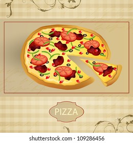 Vector Illustration of a Vintage Menu Card with a Pizza