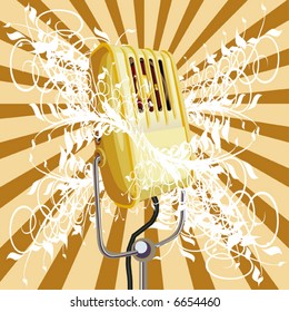 Vector illustration vintage microphone on abstract background