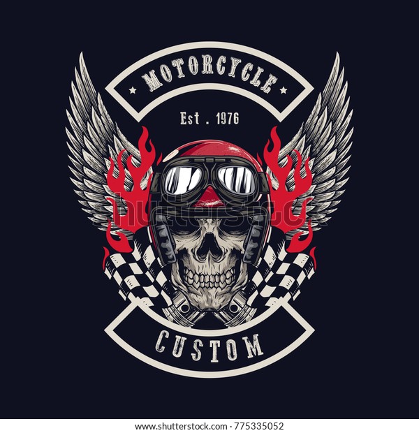 Vector Illustration Vintage Motorcycle Monochrome Skull Stock Vector ...