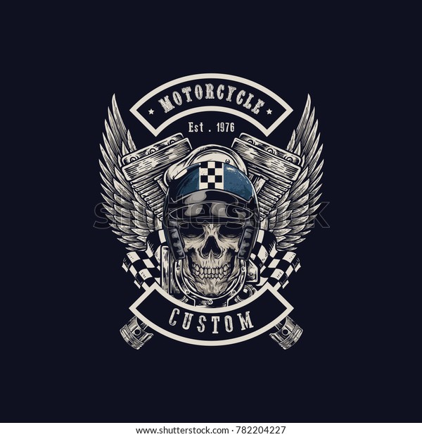 Vector Illustration Vintage Motorcycle Monochrome Skull Stock Vector ...