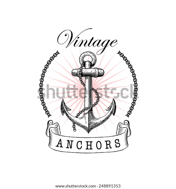 Vector illustration of vintage nautical label.\
Nautical anchor. Symbol of sailors, sail, cruise and sea. Travel\
design. Icon and design\
element.