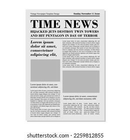 Vector illustration of vintage newspaper with old style fonts. Place for pictures and text in vintage newspaper.