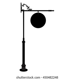 Vector illustration vintage, old shop sign. Signage shop sign route hanging information banner retailer. Vintage sign post