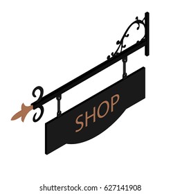 Vector illustration vintage, old sign.  Signage shop sign route hanging information banner retailer. Door sign