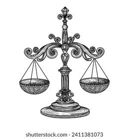 Vector illustration of vintage openwork scales in engraving style