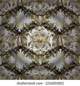 Vector illustration. Vintage ornamenta pattern on a gray, neutral and black colors with golden elements.