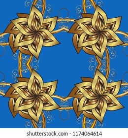 Vector illustration. Vintage ornamental pattern on a purple, brown and beige colors with golden elements.
