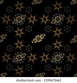 Vector illustration. Vintage ornamental pattern in neutral and yellow colors with golden elements.