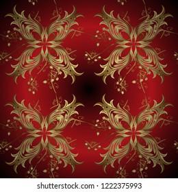 Vector illustration. Vintage ornamental pattern on a red, brown and neutral colors with golden elements.
