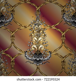 Vector illustration. Vintage ornamental pattern on a beige, brown and red colors with golden elements.