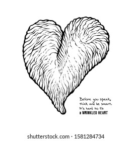 Vector illustration of vintage outline design wrinkled heart 