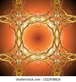 Vector illustration. Vintage pattern with arabesques. Seamless Oriental vector cute pattern with arabesques and floral elements. Illustration on brown and orange colors. Traditional classic ornament.