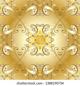 Vector illustration. Vintage pattern art design. Cute background for wrappers and wallpaper, design of fabric, paper. Seamless. Art Deco Pattern on yellow and beige colors.