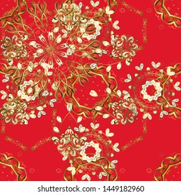Vector illustration. Vintage pattern on a brown and red colors with golden elements.