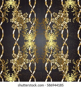 Vector illustration. Vintage pattern on a blue background with golden elements.