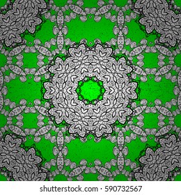 Vector illustration. Vintage pattern on green and white background with white elements. Christmas, snowflake, new year.