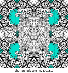 Vector illustration. Vintage pattern on a blue background with white elements.