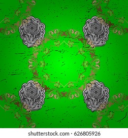 Vector illustration. Vintage pattern on a green background with golden elements.