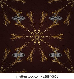 Vector illustration. Vintage pattern on a brown background with golden elements.