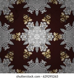 Vector illustration. Vintage pattern on a brown background with golden elements.