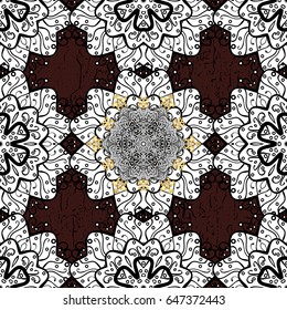 Vector illustration. Vintage pattern on a brown background with golden elements.