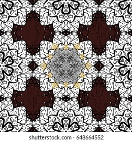 Vector illustration. Vintage pattern on a brown background with golden elements.