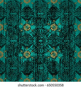 Vector illustration. Vintage pattern on a blue and dark background with dark elements.